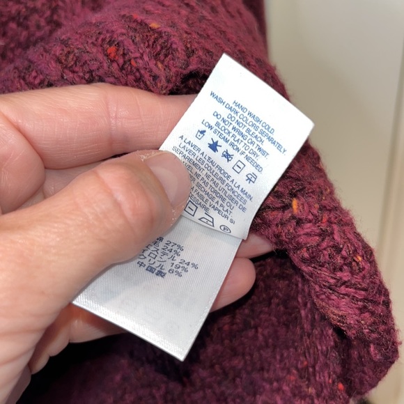 Maroon Lands End warm chunky cable knit wool blend sweater size 1X - Picture 6 of 10